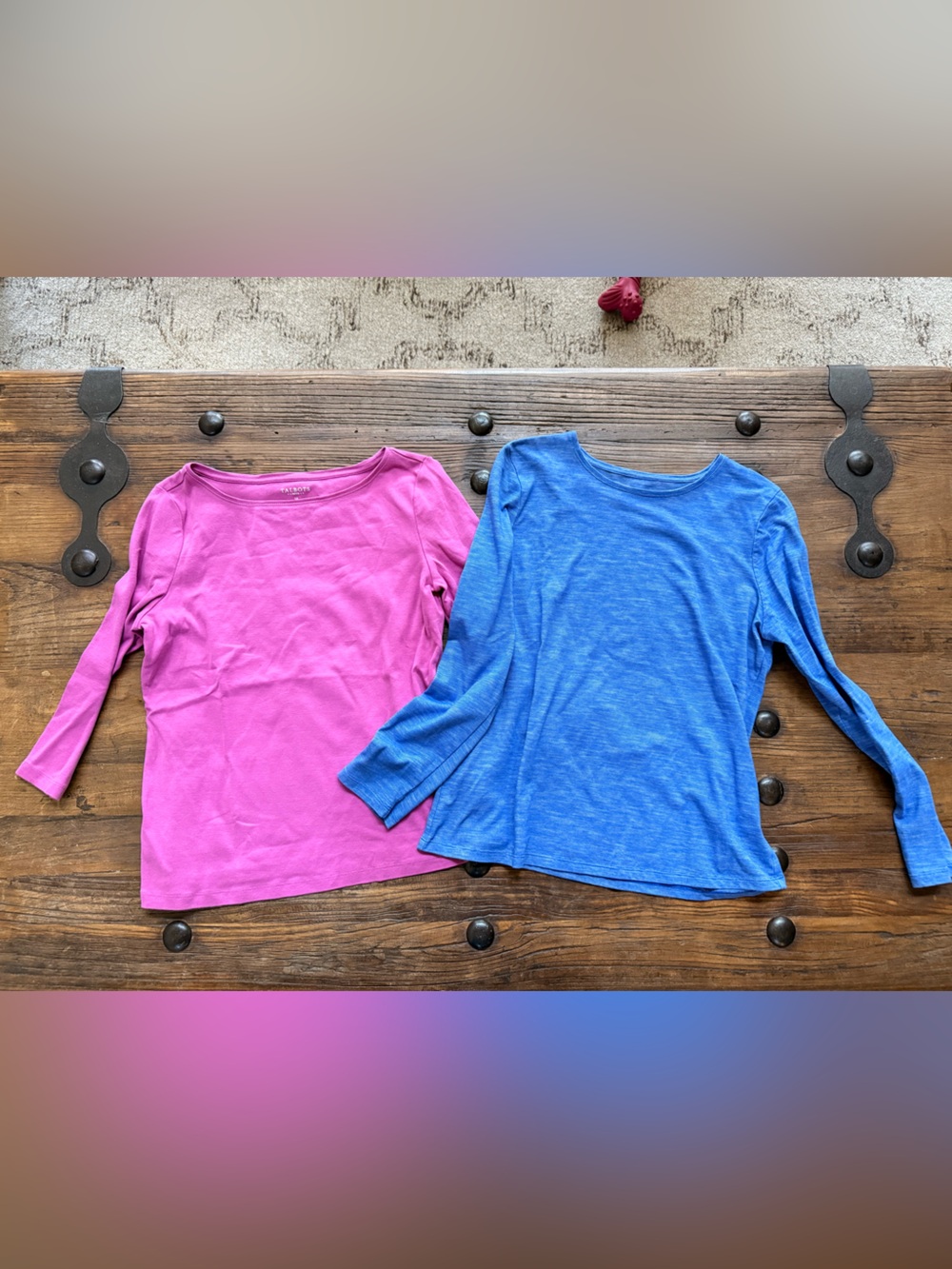 Talbots Long Sleeve Large Scoop Neck Tops in Pink and Blue - Set of 2